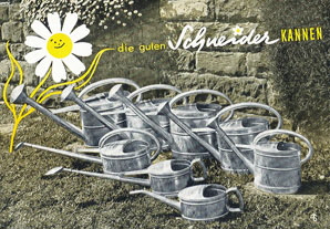 Alte Werbung für Schneider Gießkannen, Schneiderkannen