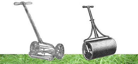 Rasenmäher und Rasenwalze